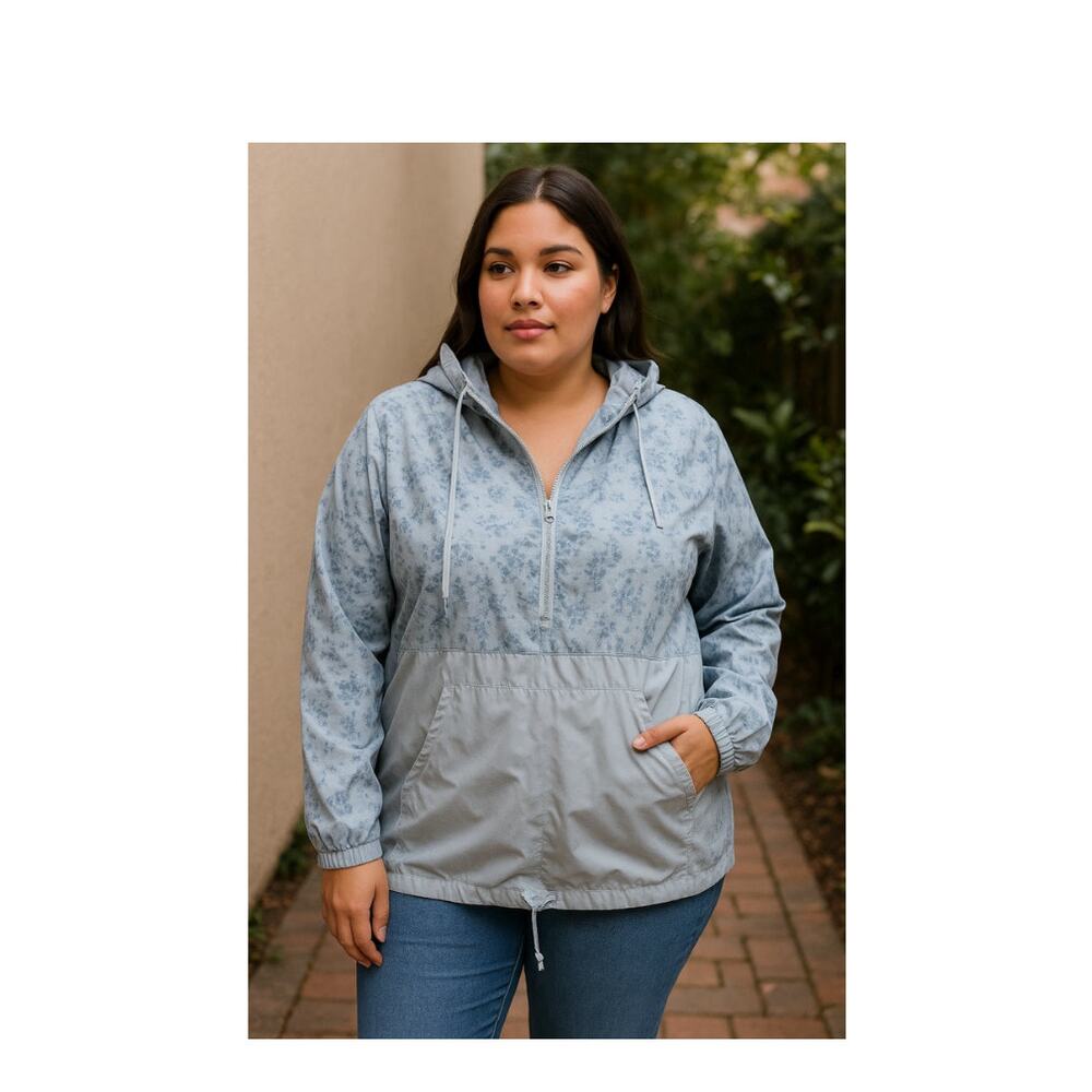 Light Blue Floral Windbreaker SG Sport 1X Plus Size